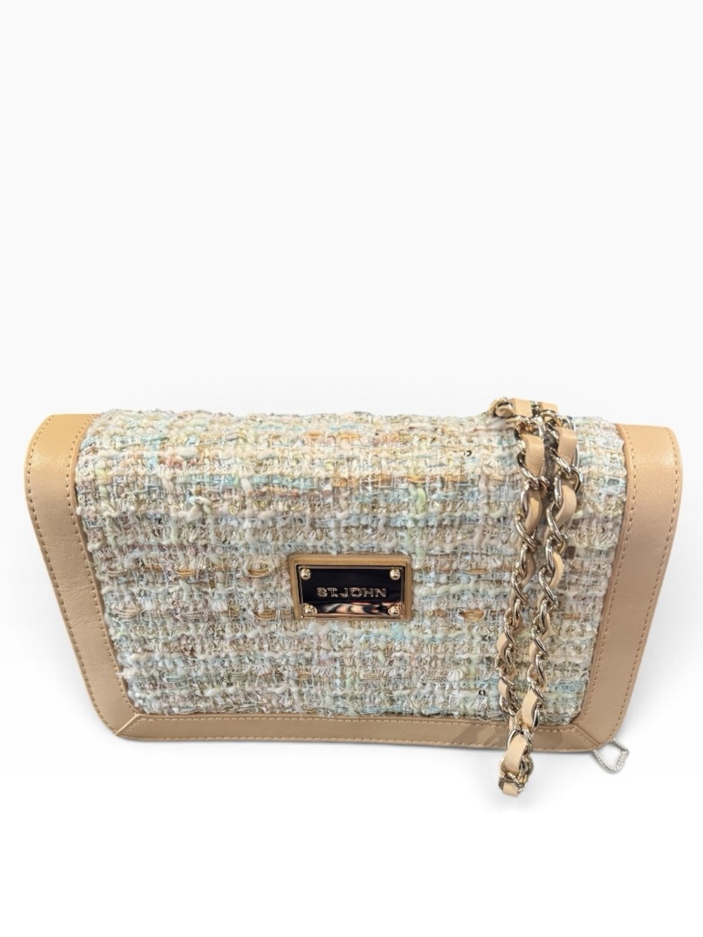 St John Handbag Tweed & Tan Leather Crossbody or Clutch - Picture 7 of 13